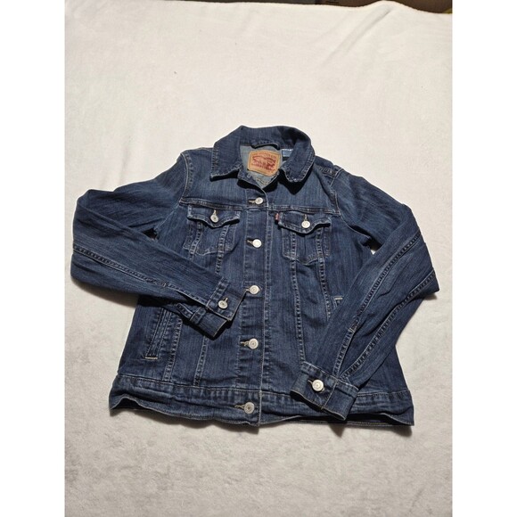 Levi’s Womens Medium Blue Trucker Denim Jacket Fitted with Stretch Button - Picture 1 of 8